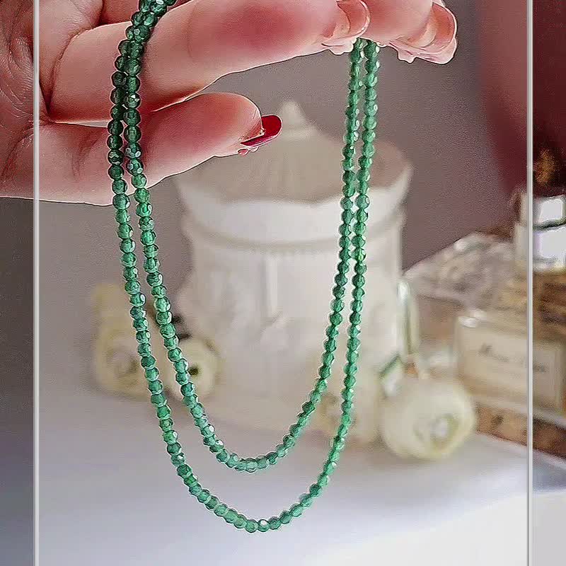 Lucky | Shine | Natural A-quality jadeite millet cut ice green beads 3mm long bead string - Necklaces - Jade 