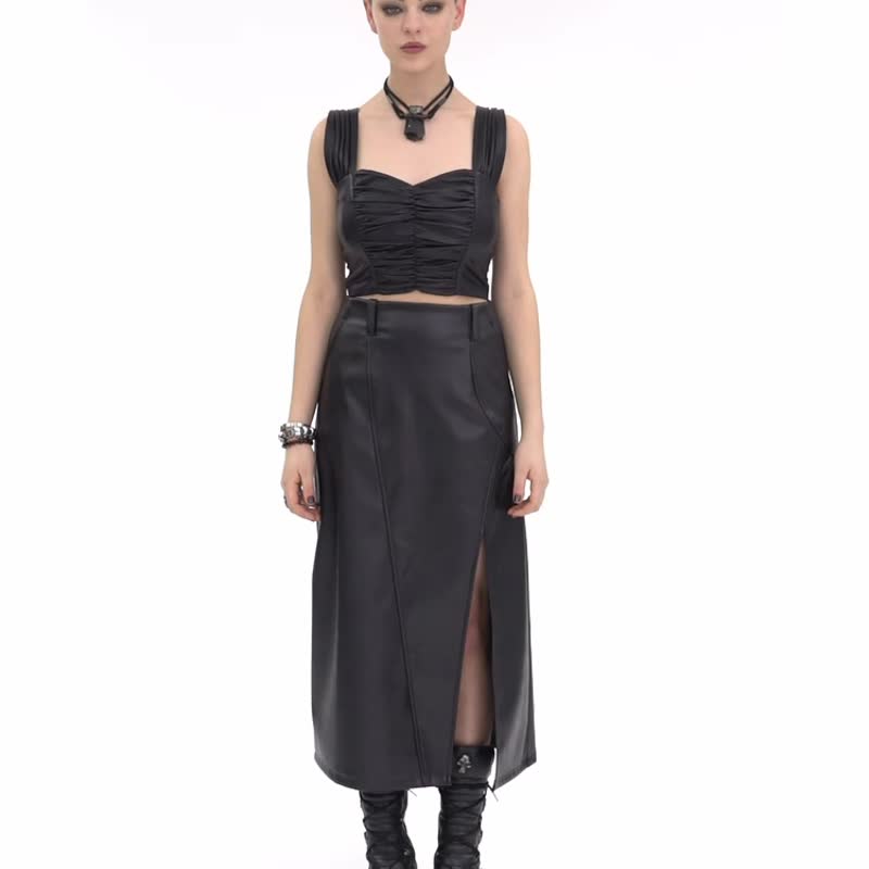 龐克吟遊者皮革褶皺背心 - 背心/無袖上衣 - 其他材質 黑色