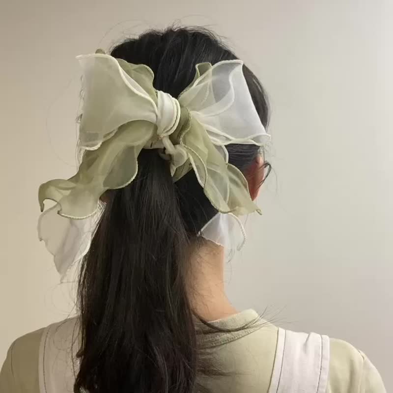 【無痕髮圈】【啞光料】米綠色 蝴蝶結 大腸圈 - 髮夾/髮圈 - 其他人造纖維 綠色