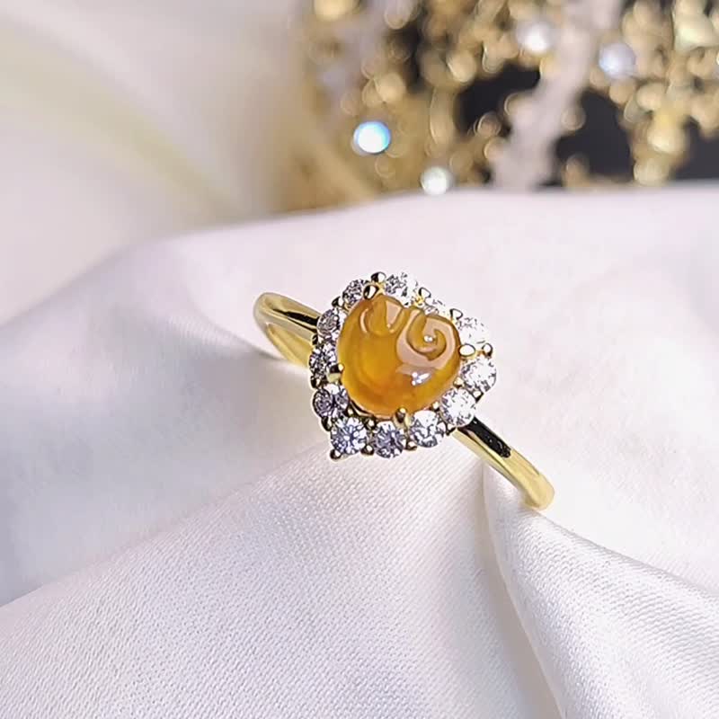 Lucky and wishful thinking|No fever high ice Fanta yellow Ruyi|Myanmar A quality jade sterling silver love ring - General Rings - Jade 