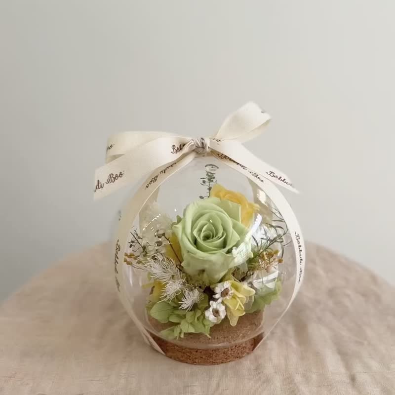 【永生玫瑰花玻璃球】• 情人節禮物/生日禮物/永生花/永生玫瑰花 - 乾燥花/永生花 - 植物．花 黃色