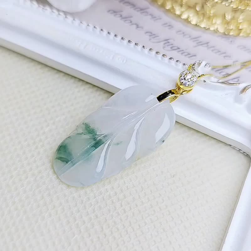 Get rich overnight | White Ice Floating Flowers | Myanmar A-quality jadeite white ice floating flowers and leaves sterling silver plated 18k pendant necklace - สร้อยคอ - หยก 