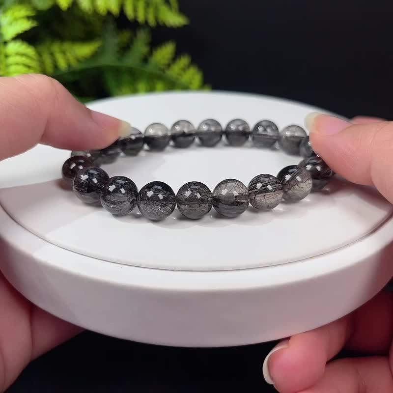 天然冰透黑髪晶共生銅髪晶手釧 10mm 消除負能量 加強向心力 - 手鍊/手環 - 水晶 