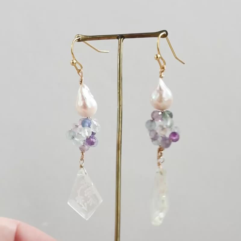 Akoya pearls, fluorite, crystal, Clip-On , charms - Earrings & Clip-ons - Stone White