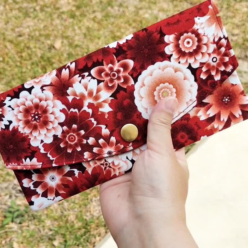 Environmentally friendly red envelope bag 24hr fast delivery/passbook storage/banknote storage/bronzing Japanese safflower - Coin Purses - Cotton & Hemp Multicolor