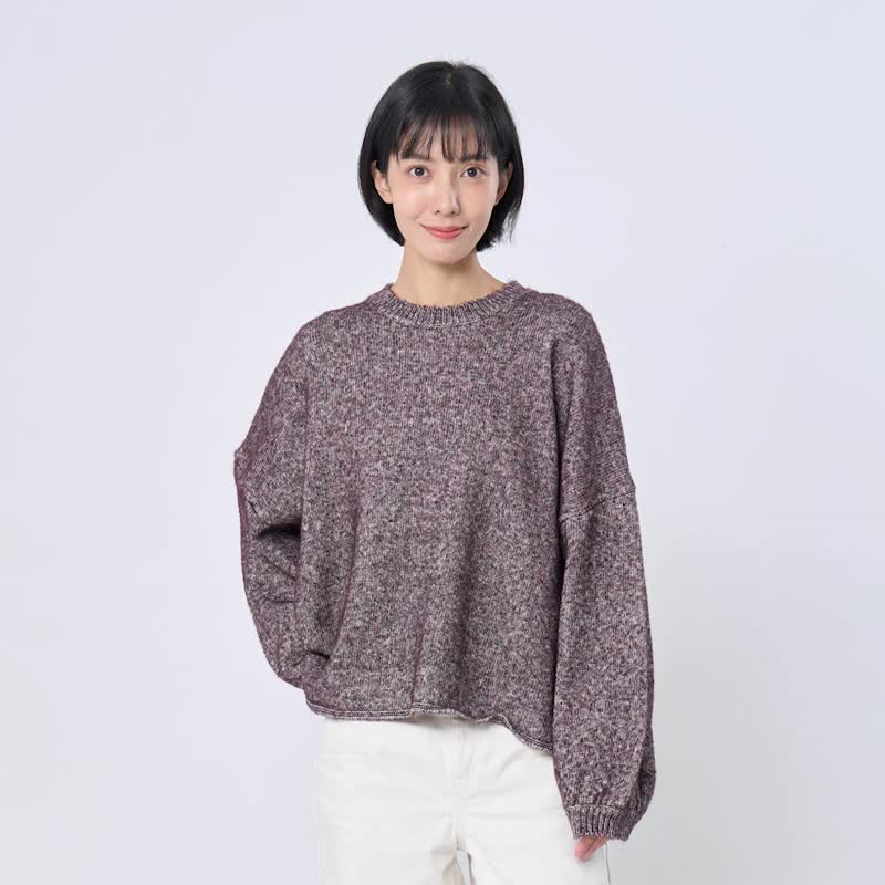 Demi Puff-Sleeve Loose-Fit Knit Sweater - สเวตเตอร์ผู้หญิง - ผ้าฝ้าย/ผ้าลินิน สีแดง