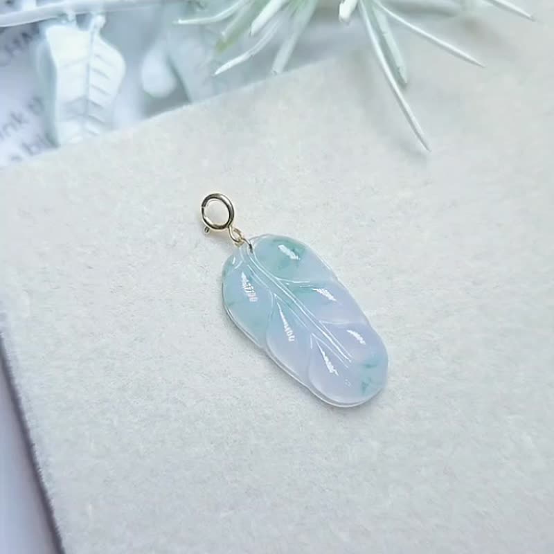 |暴富夢幻紫葉|a貨翡翠冰玻淡紫飄花起光葉子22.5mm18k隨意扣 - 項鍊 - 玉石 
