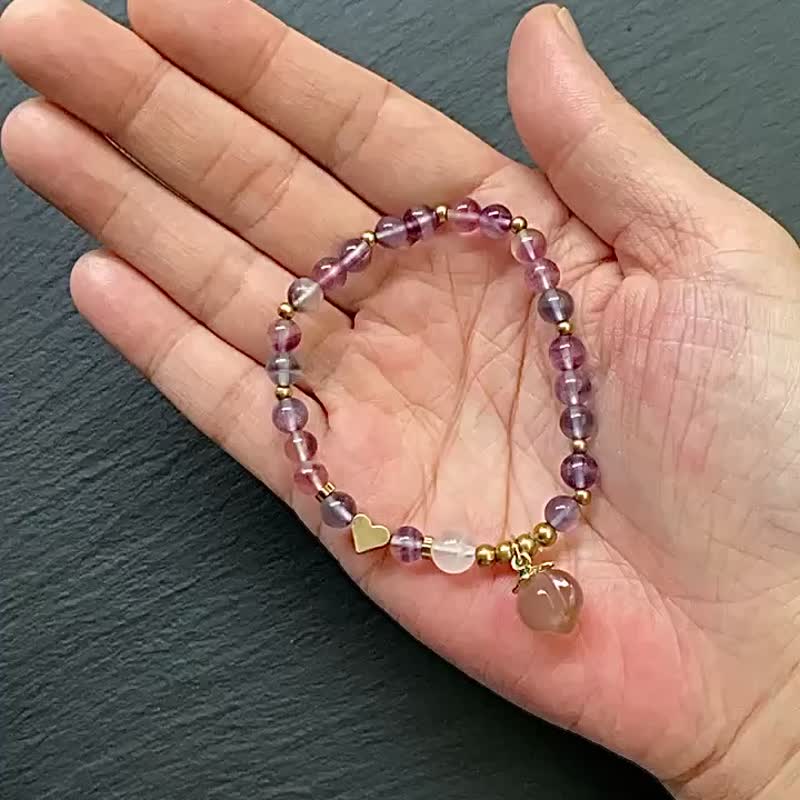 招智慧 提升脈輪能量-漸層螢石x藍針白水晶  x鹽源瑪瑙黃銅手鍊 - 手鍊/手環 - 水晶 多色