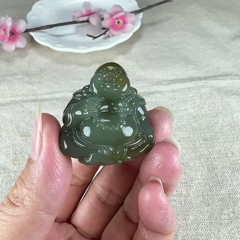 天然新疆和田玉且末藍俏糖彌勒佛吊墜玉質細膩溫潤色澤柔和 - 吊飾/掛飾 - 玉石 