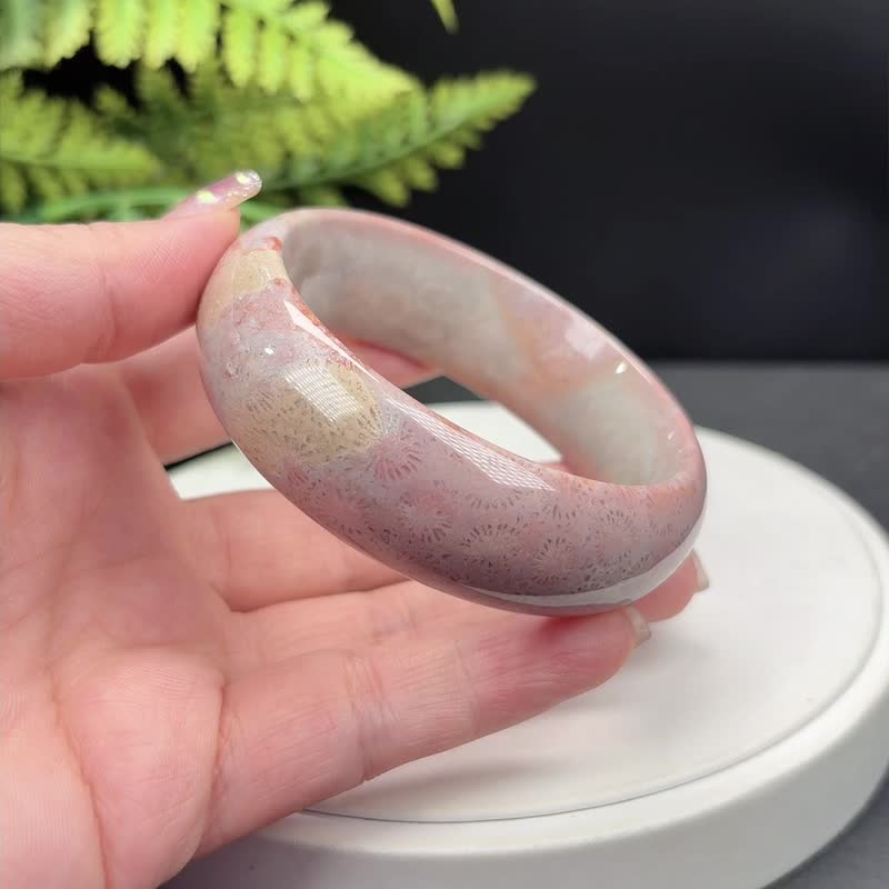 粉紫珊瑚玉手鐲 57+MM 高瓷玉化檸檬片 調和氣場增強運勢護身辟邪 - 手鍊/手環 - 玉石 