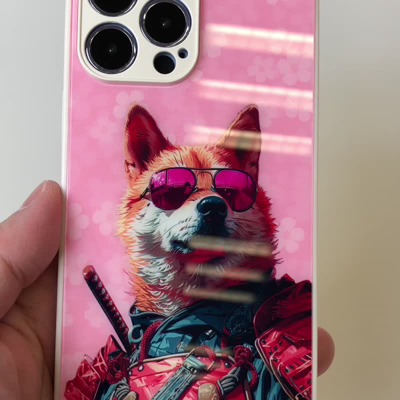 Shiba Samurai-Momoko Shiba Inu Peach 01 Tempered Glass iPhone Protective Case - Phone Cases - Plastic Pink