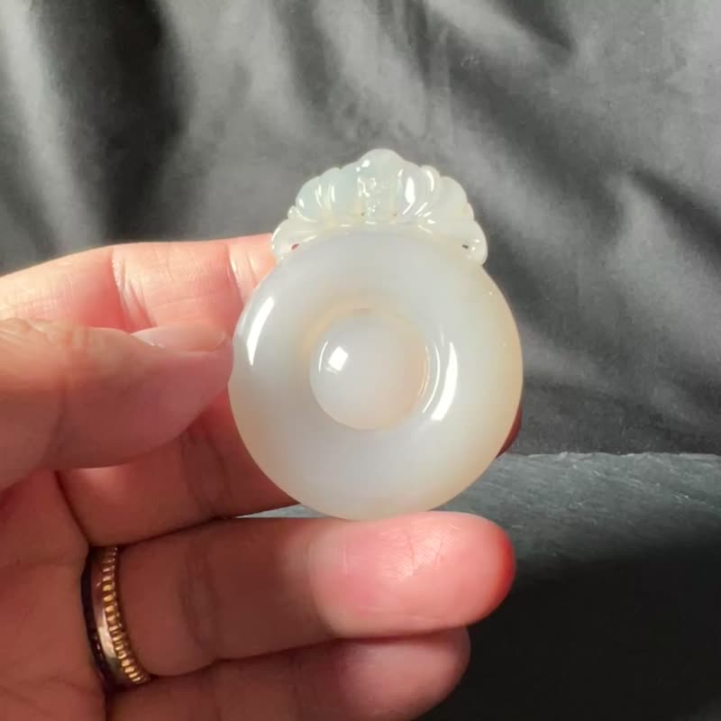 羊脂白 | 糯冰翡翠福貝 - 項鍊 - 玉石 白色
