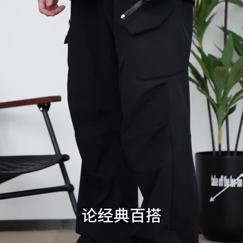 Teflon triple-proof-sponge pocket mountaineering overalls simple casual pants trousers - Men's Pants - Other Materials Black