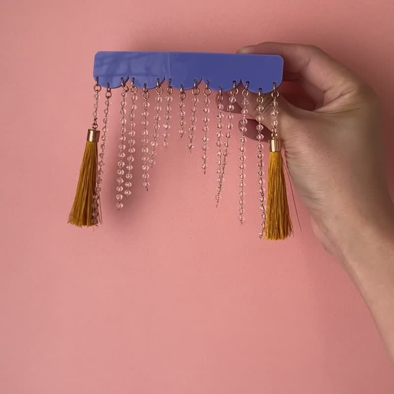 Sparkling chain tassel hair clip - Hair Accessories - Acrylic Pink