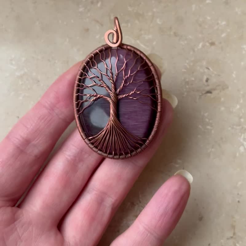 Copper Tree-Of-Life Necklace Handmade Wire Wrapped Necklace Spiritual Jewelry - Necklaces - Semi-Precious Stones Purple