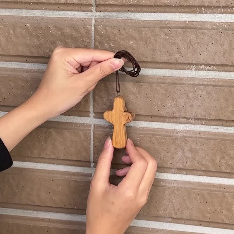 Wooden Cross Necklace Universal Car Decoration - Necklaces - Wood Brown