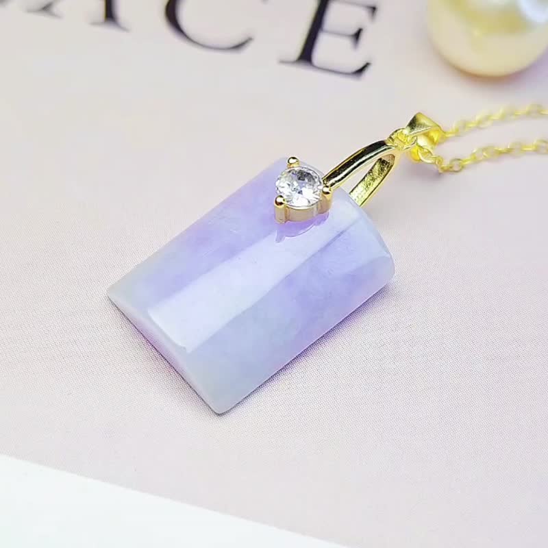 Lucky and noble | Dreamy Barbie purple spring color | Burmese A jade jade Wushi brand lamp tube sterling silver pendant - Necklaces - Jade 