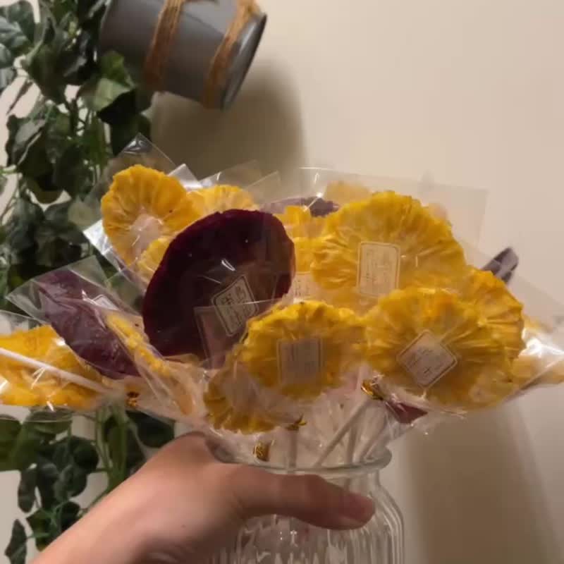 【果島栽香】果乾花棒 單支 10~12g/支 鳳梨花乾 火龍果花乾 - 水果乾 - 其他材質 黃色