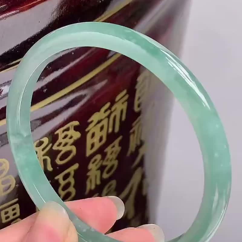 冰種 天然翡翠 緬甸 A玉 玉鐲 • 冰種翡翠福鐲 - 手鍊/手環 - 玉石 綠色