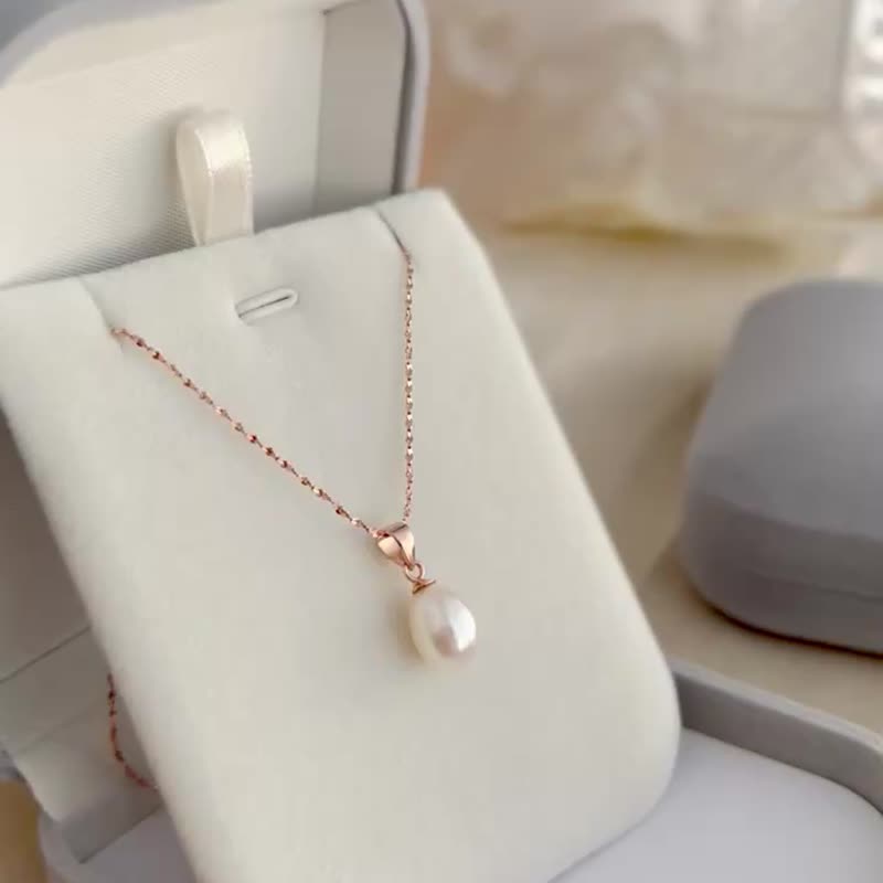 【Exquisite Gift Box】6A natural pearls rose gold sterling silve - สร้อยคอ - โรสโกลด์ สึชมพู