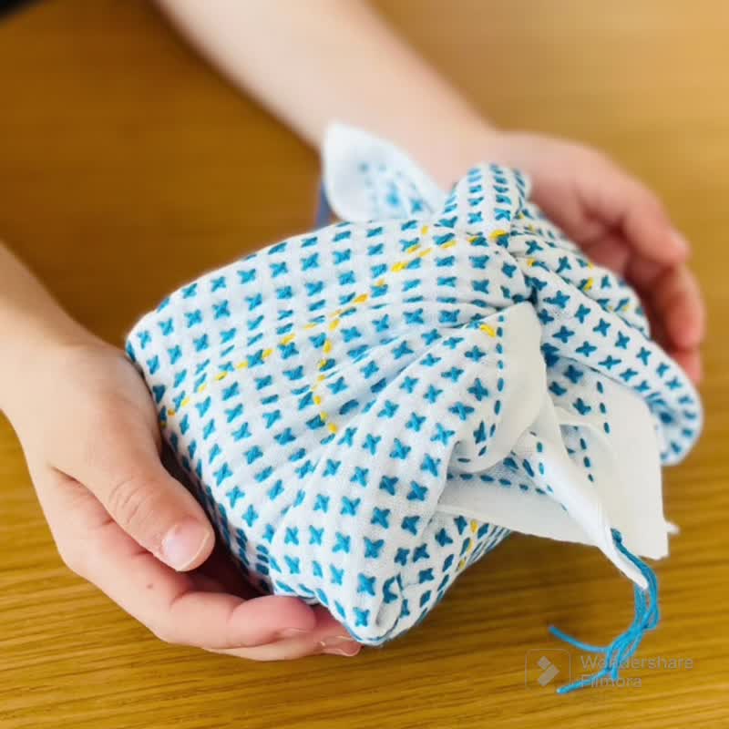 A pop sashiko dish towel with overlapping patterns - ผ้าขนหนู - ผ้าฝ้าย/ผ้าลินิน สีน้ำเงิน