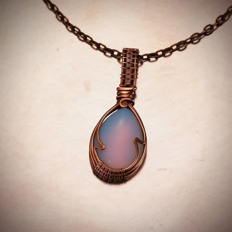 Opal pendant for women Wire wrapped copper necklace Handmade copper jewelry - สร้อยคอ - เครื่องเพชรพลอย หลากหลายสี