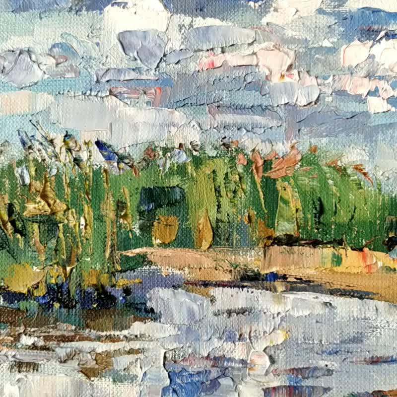 与自然绘画 Nature Painting Landscape 油畫原作 Lake Coast Artwork Clouds Original Art - 海報/掛畫/掛布 - 其他材質 多色