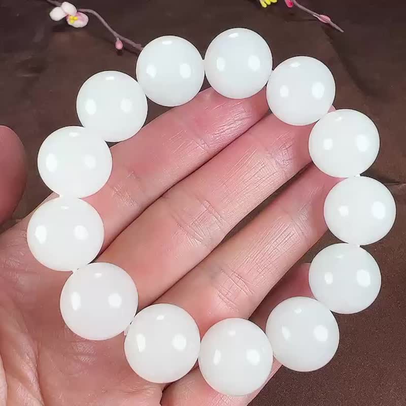 Spike Collection Natural Seed Material Hetian Sheep Fat Jade Round Beads 16mm Hand String Jade Material Clean Density First Class Rod - Bracelets - Jade 