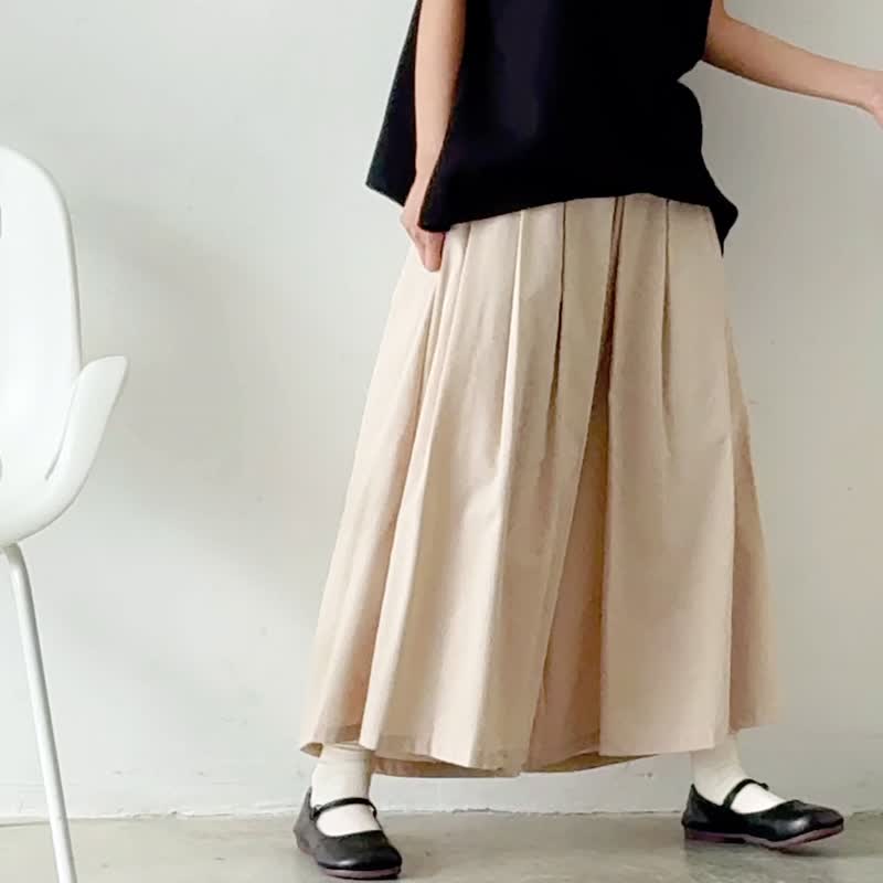 Skirt Pants - Beige - 女長褲 - 棉．麻 卡其色