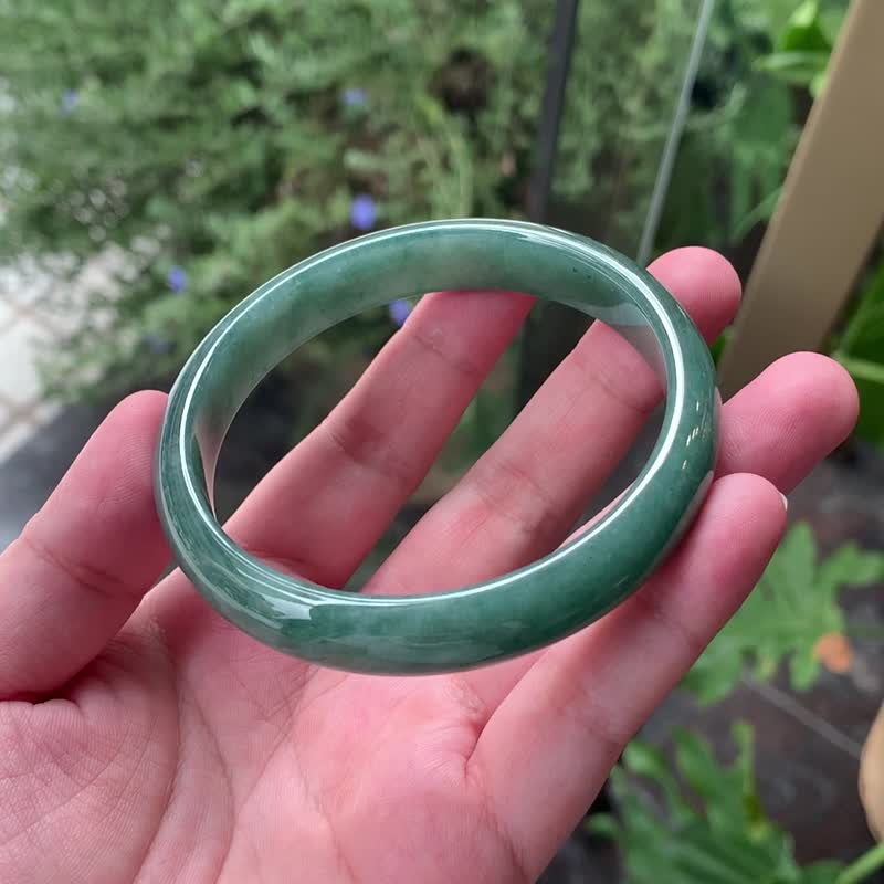 Luoshuang | Fine glutinous species / blue-green / peace bracelet / hand circumference 19.5 | natural grade A jadeite bracelet - Bracelets - Jade Green