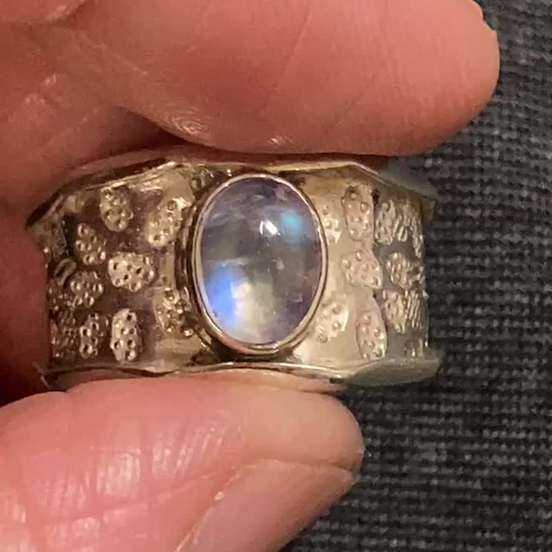 Natural Moonstone Wide Silver International Ring 13.5 Handmade 925