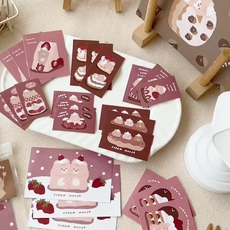 Butter Mouse Strawberry Dessert 30 Square Sticker Packs/Pocket Stickers - Stickers - Paper Pink