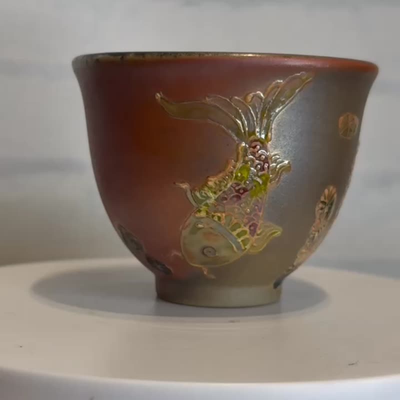 彩鯉躍杯  柴燒釉彩茶杯 2 - 茶壺/茶杯/茶具 - 陶 