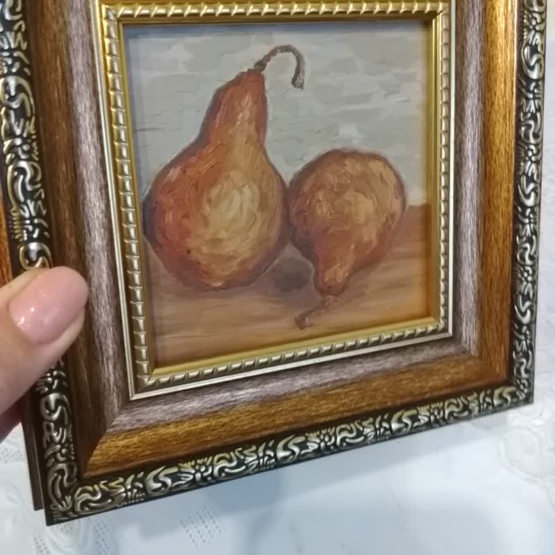 Pears Oil Painting,Fruits Kitchen Wall Art,Framed Painting,Vintage Style Art - Wall Décor - Wood Orange