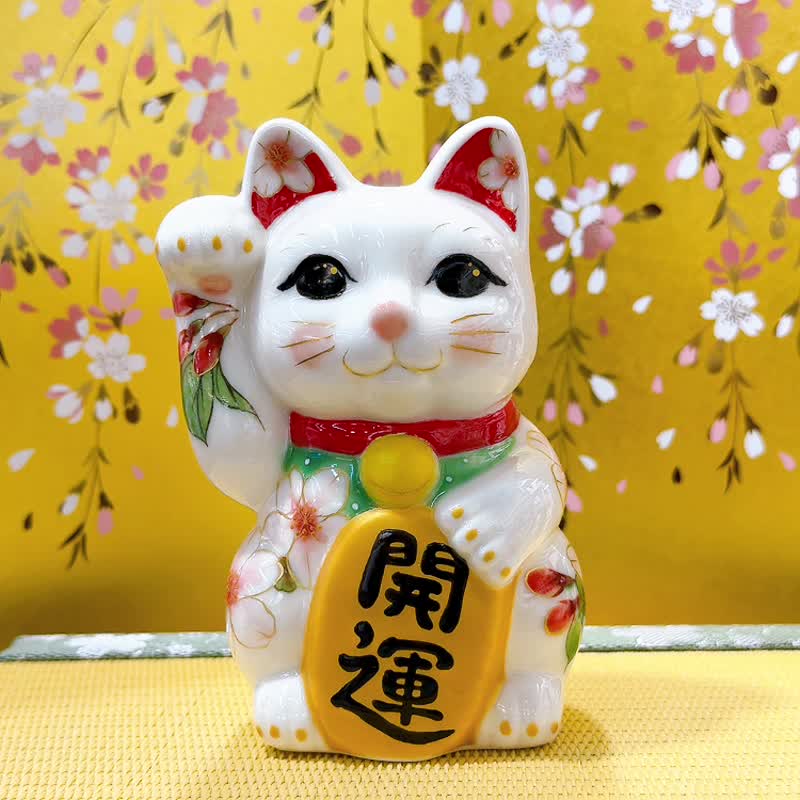 【櫻舞春運】日本清水燒招財貓 | 色繪 - 櫻 - 擺飾/家飾品 - 瓷 白色