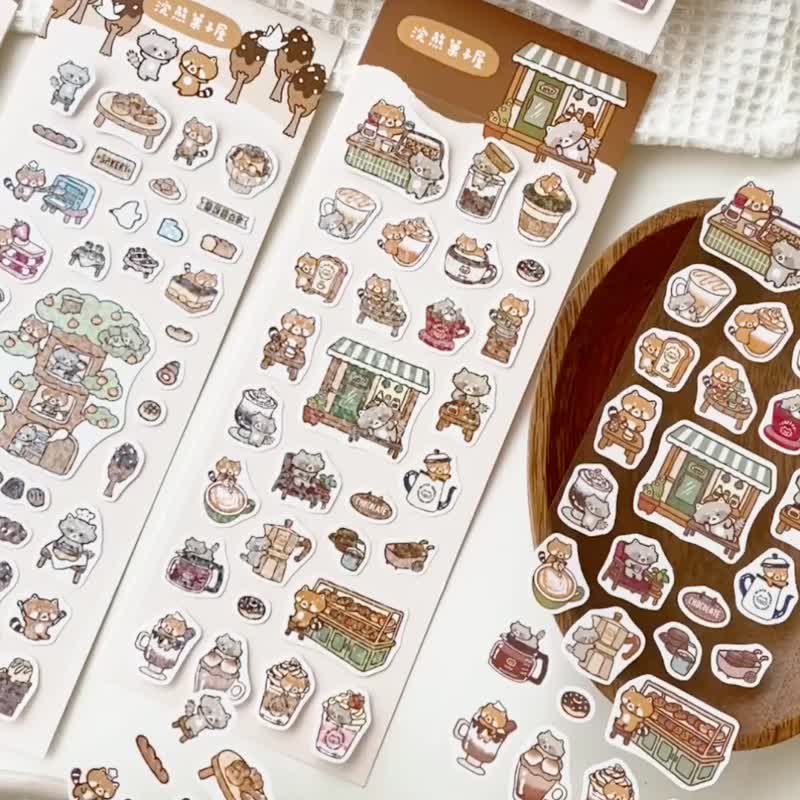 Raccoon Coffee House/Baking Tree House Laser Cutting Stickers Four Generations/Pocket Account Stickers/2 Types in Total - Stickers - Paper Multicolor