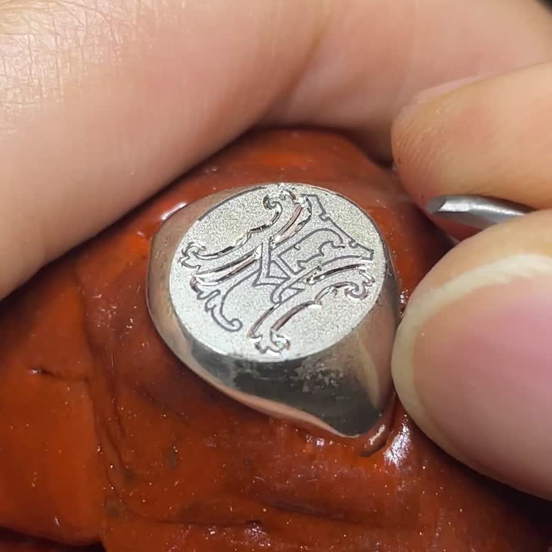 花押字圖章戒指-Monogram - 戒指 - 純銀 銀色