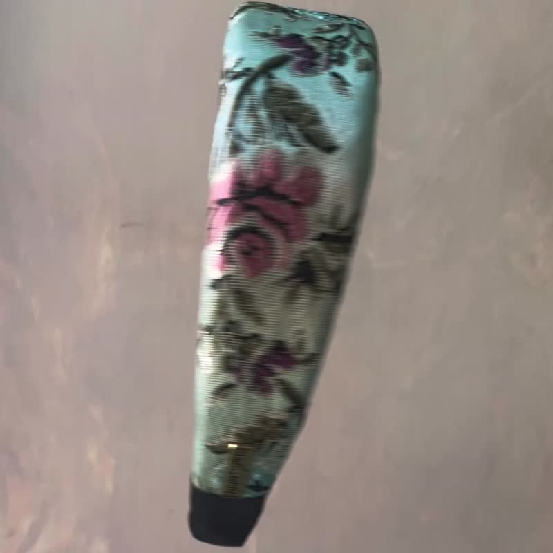 100%手作刺繡織帶髮箍-平寬版-湖水綠-刺繡花朵植物 - 髮箍/髮帶 - 絲．絹 