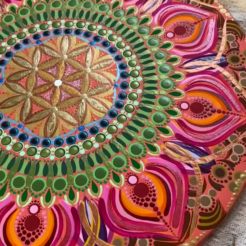 Wheel of Abundance Mandala Energy Art - โปสเตอร์ - ผ้าฝ้าย/ผ้าลินิน 