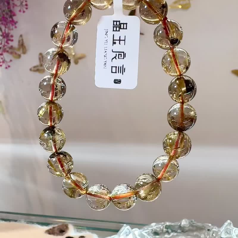 Natural A-body transparent gold thick plate titanium titanium crystal 9.5mm 25.54g with mother ore to promote career, ward off evil and attract good wealth - Bracelets - Crystal Gold