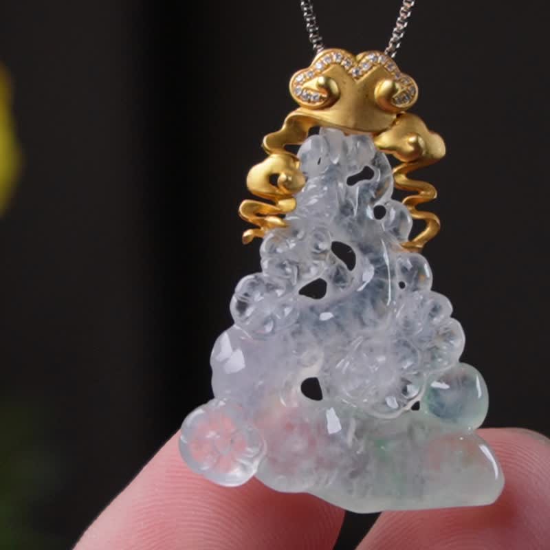 玻璃種飄綠花翡翠梅花項鍊 18K金鑽石 | 天然緬甸玉A貨翡翠 |送禮 - 項鍊 - 玉石 透明