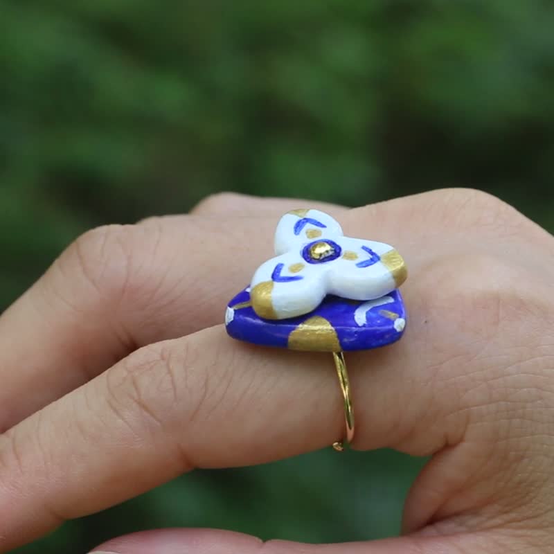 Ballet on Fingertips  Blue and White Spinning Ring - General Rings - Clay Multicolor