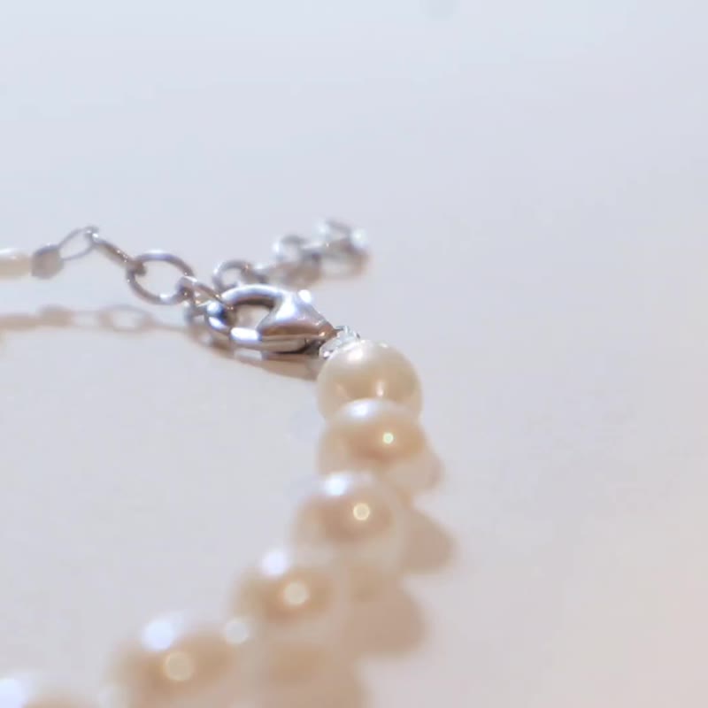 925 SILVER天然橢圓5mm。運身。淡水珍珠配米仔珍珠手鏈 - 手鍊/手環 - 珍珠 白色