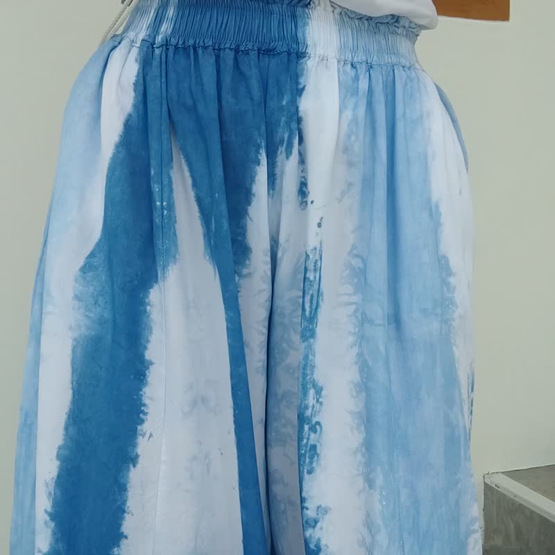 D Emma Pants - 酷靛藍色紮染長褲 - 女長褲 - 棉．麻 藍色