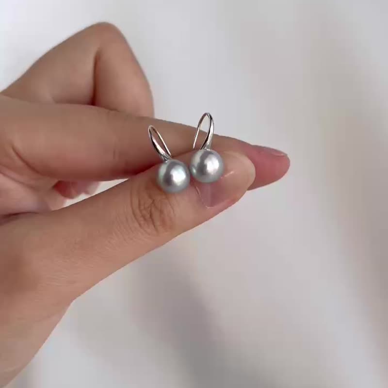 akoya Akoya pearl earrings, uncolored, 7.5-8mm, natural gray, akoya madama color earrings, ear hooks, 18K platinum, high heel ear hooks - Earrings & Clip-ons - Pearl Gray