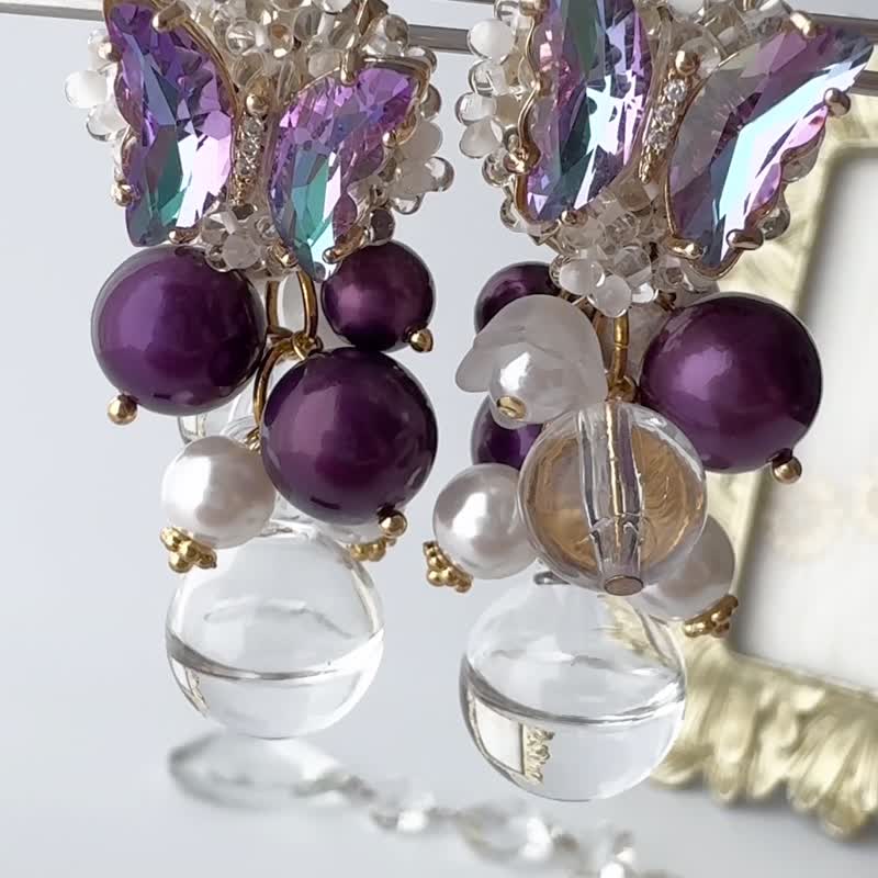 Purple Butterfly Bijou Clip-On - Earrings & Clip-ons - Glass Purple