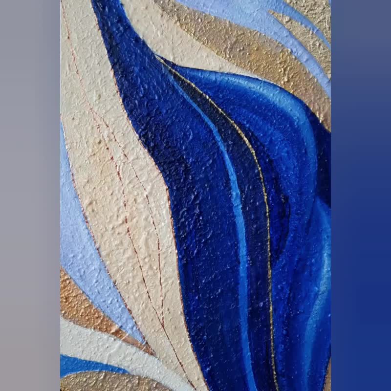 Interior design painting on canvas Original Blue Abstract Texture minimalist art - ตกแต่งผนัง - วัสดุอื่นๆ หลากหลายสี