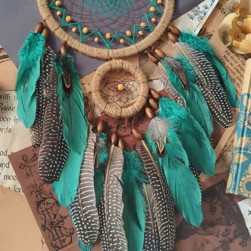 手工綠色捕夢網 - 壁貼/牆壁裝飾 - 繡線 綠色