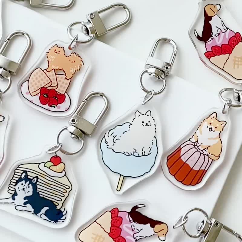 Happy Animal Dog Long Live Acrylic Charm Seven Generations/Key Ring/5 Patterns - Charms - Acrylic Multicolor