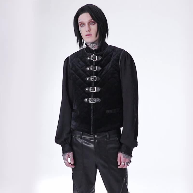 Gothic minstrel cotton velvet vest - เสื้อกั๊กผู้ชาย - วัสดุอื่นๆ สีดำ